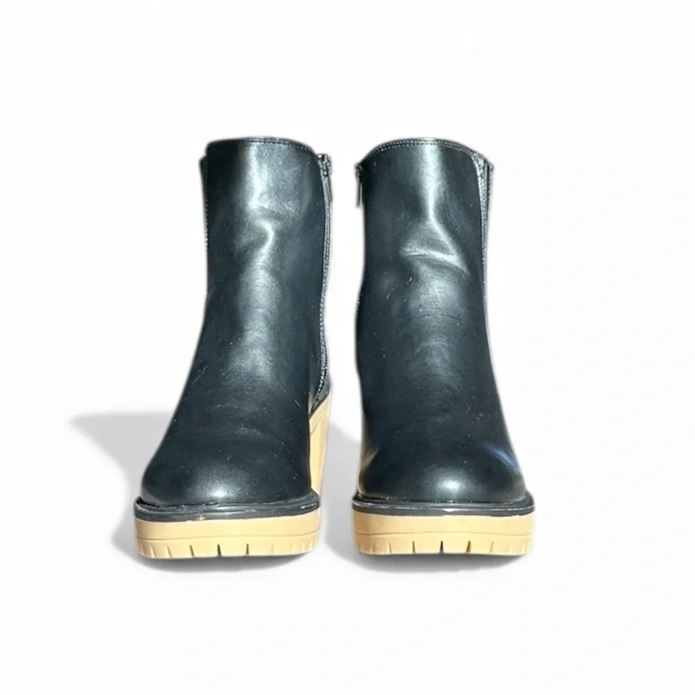Black Lug Sole Combat Ankle Boots Chunky Block Heel 8 NWT